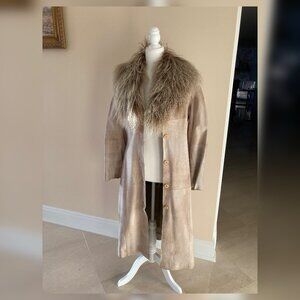Genuine goat leather long coat with Mongolian fur